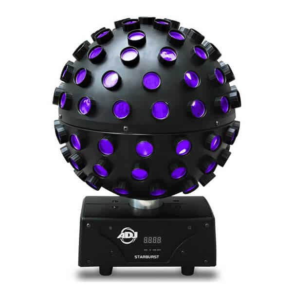 Black electronic LED mirror ball with purple lights
