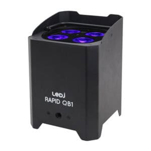 Black IP54 battery uplighter for indoor and outdoor colour lighting